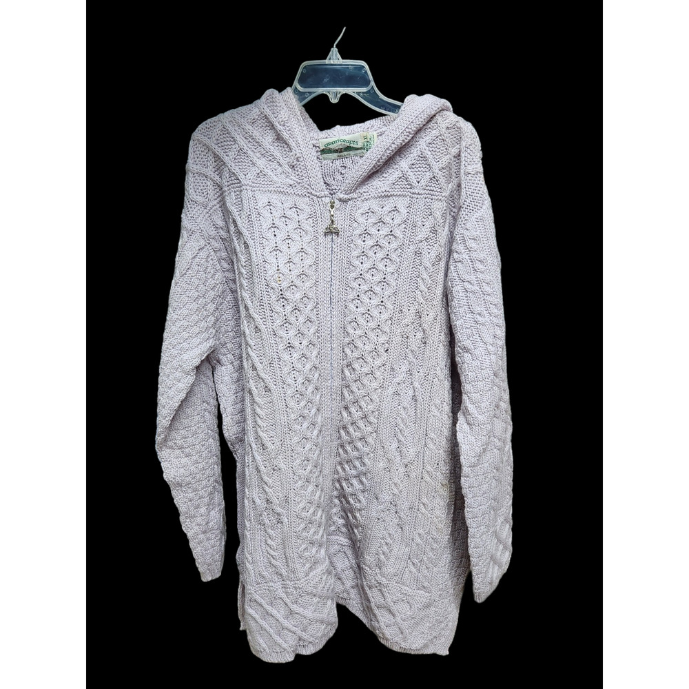 Aran Crafts Ireland 100% Merino Wool Hooded Jacket Size XL NWT